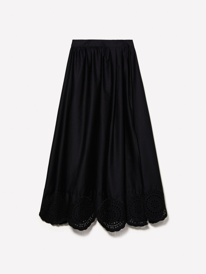 Midi skirt with lace - women's midi skirts - Black | Sisley image number 6
